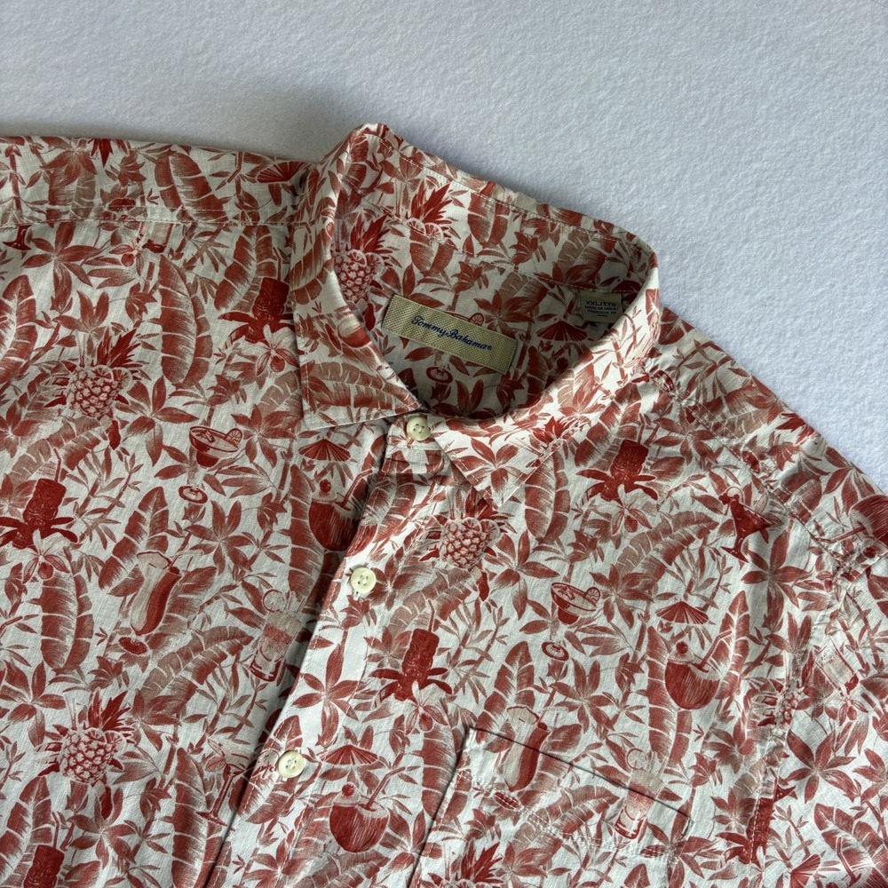 Tommy Bahama XXL Cotton Printed SS Button-Up Mango Tango Hawaiian Red Marlin